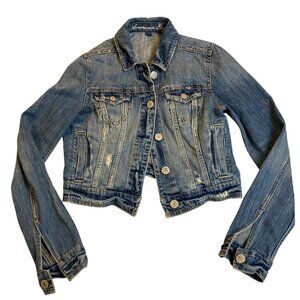 American Eagle Women's Denim Jacket Small Distressed  Button Up Cropped Casual